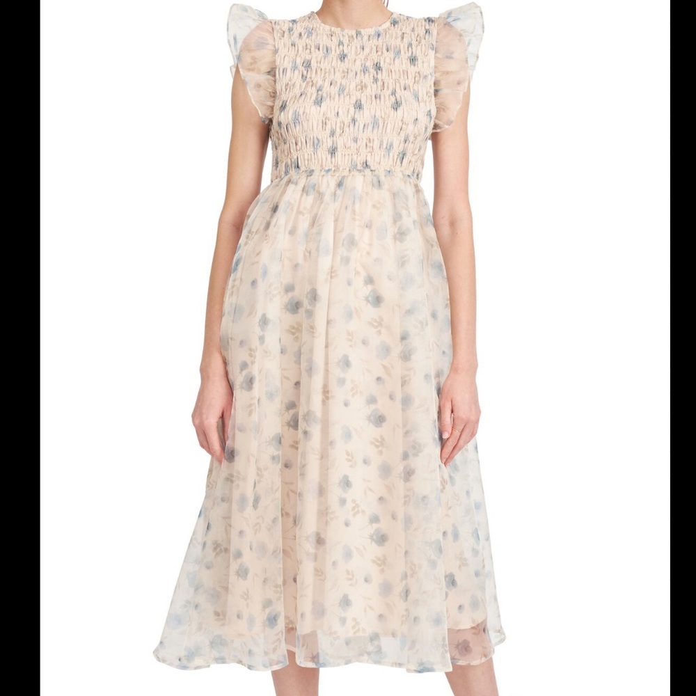 En Saison La Raque Organza smocked ruffle flowy floral maxi dress NWT